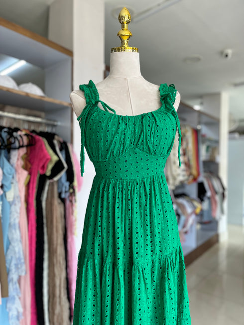 Summer Hollow Out Embroidery Tiered Long Dresses
